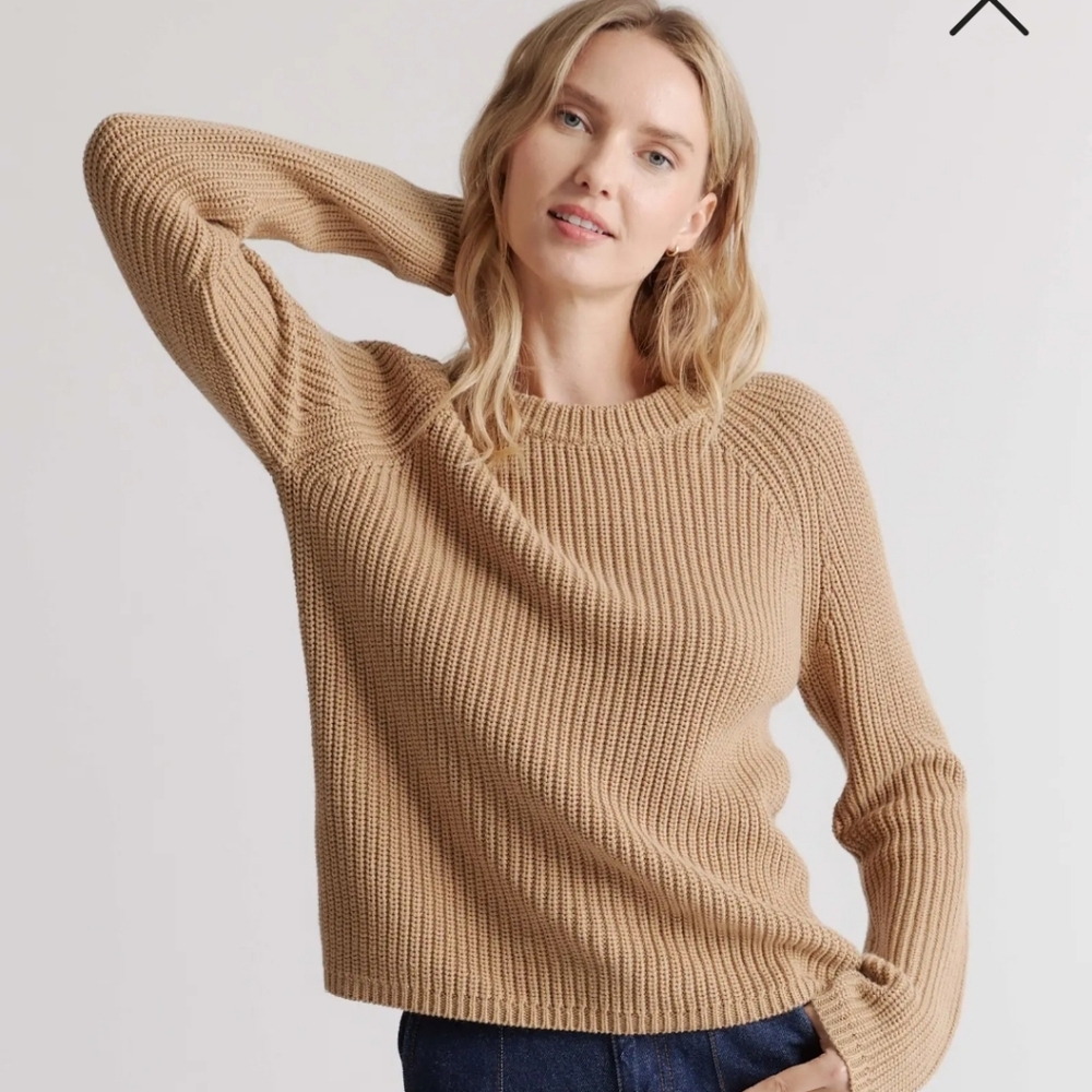 Quince Fisherman Crew Neck Sweater Women's Size Small Camel Tan